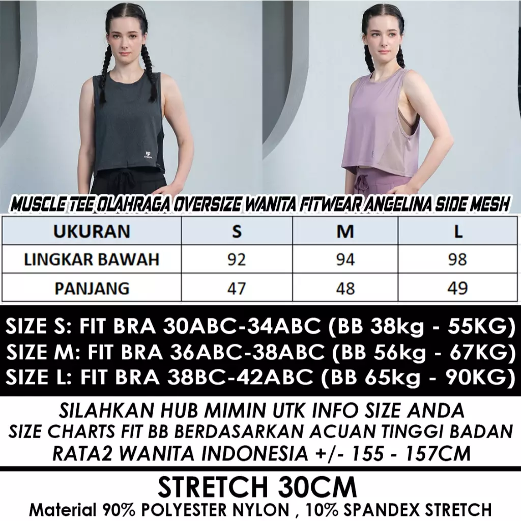 Fitwear Muscle Tee Olahraga Oversize Wanita ANGELINA MESH CROP - LIGHT VIOLET (SIDE)