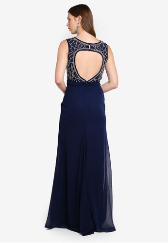  Jual  Goddiva Hand  Embellished Cut Out Back Chiffon Maxi 