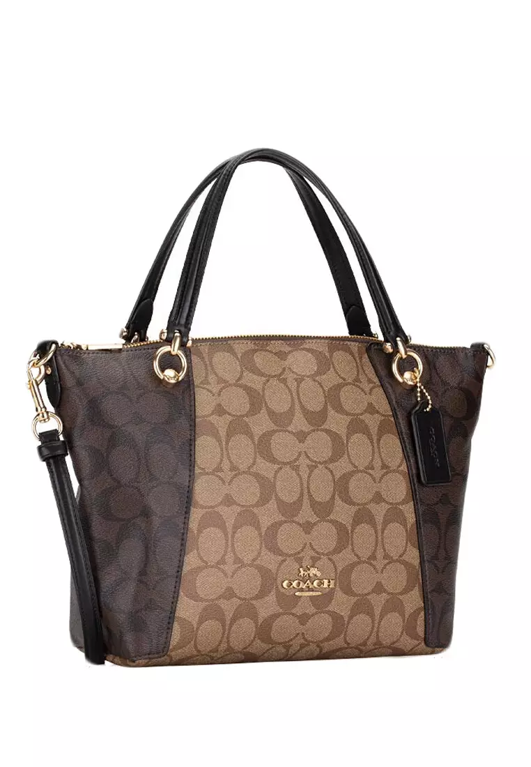 COACH Coach Kacey Satchel In Blocked Signature Canvas - Brown 2023 ...