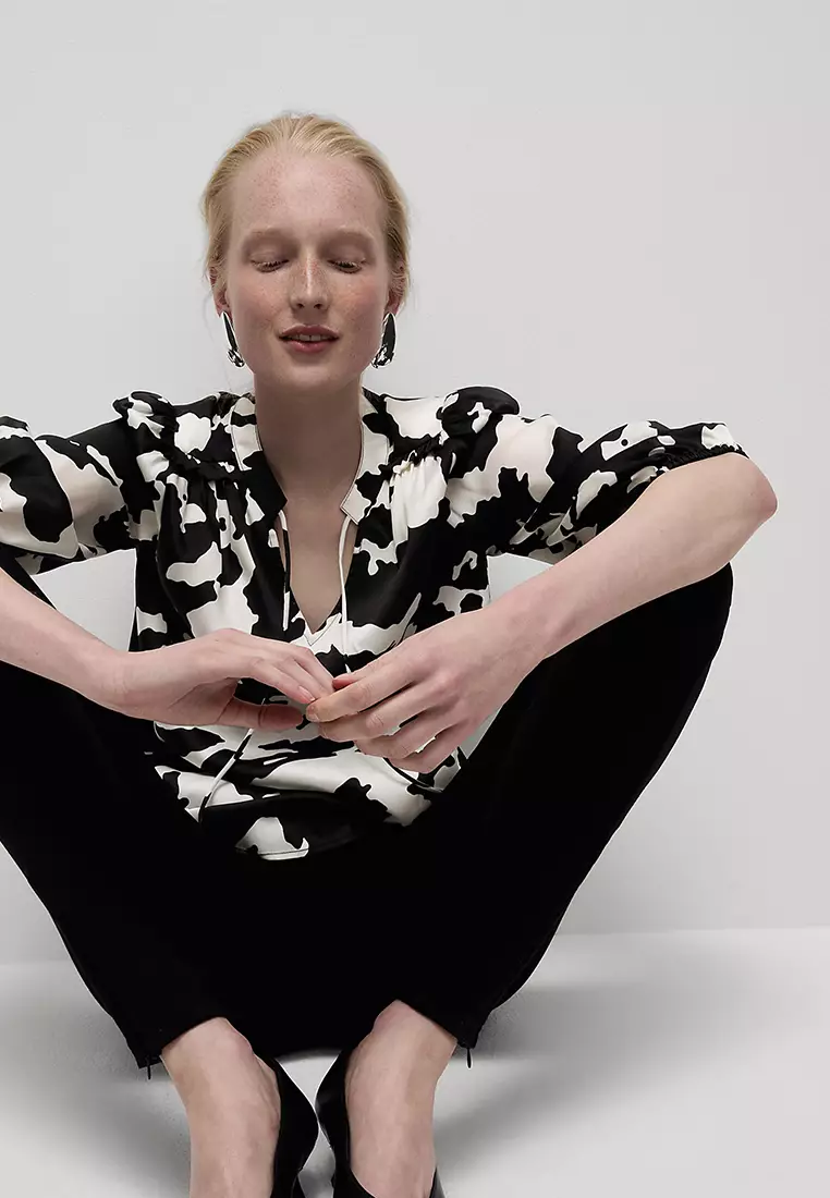 Printed Tie Neck Popover Blouse