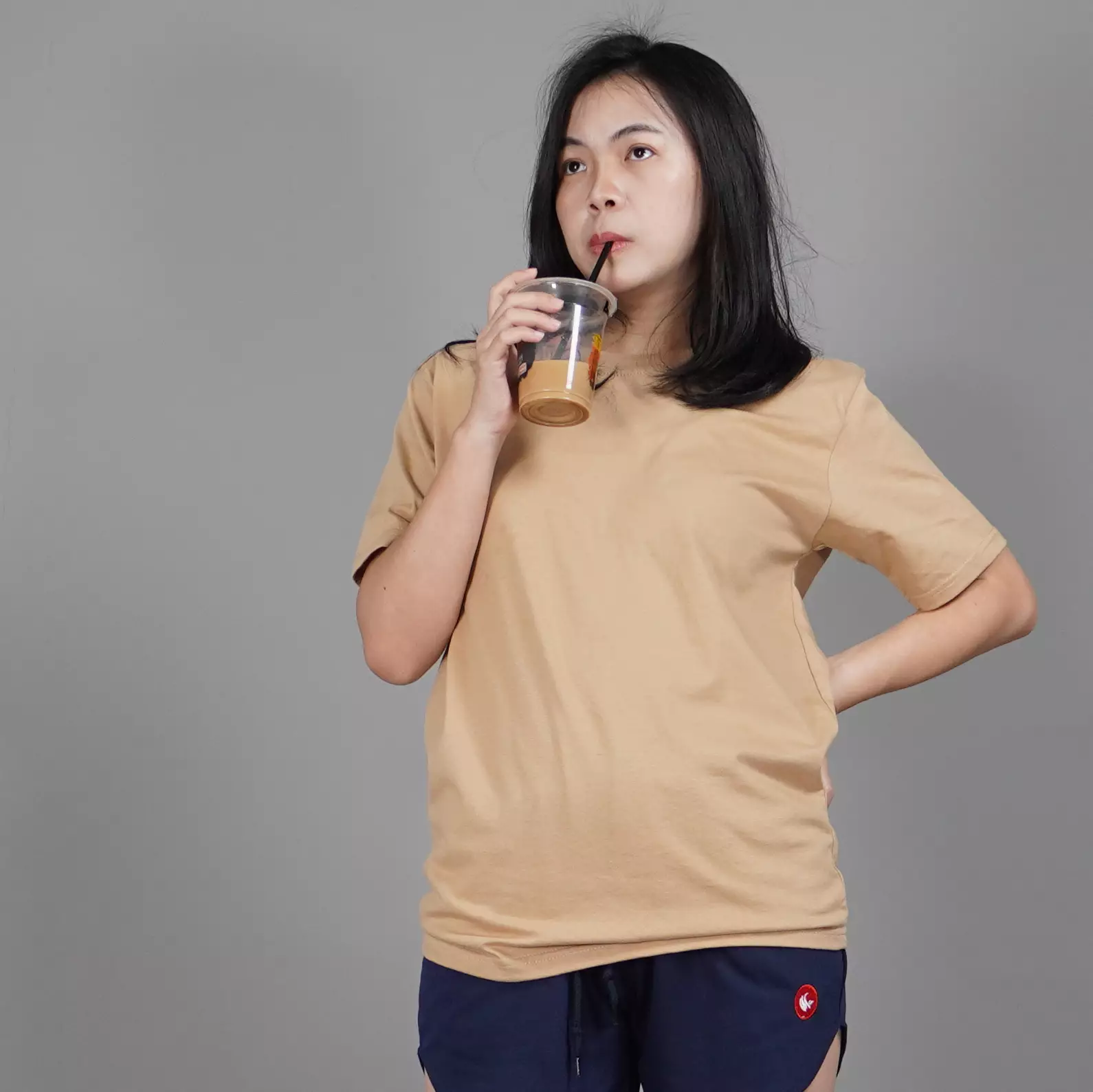  UNILO Size S-BIG Kaos Polos Wanita Lengan Pendek Short Sleeve TShirt - Latte