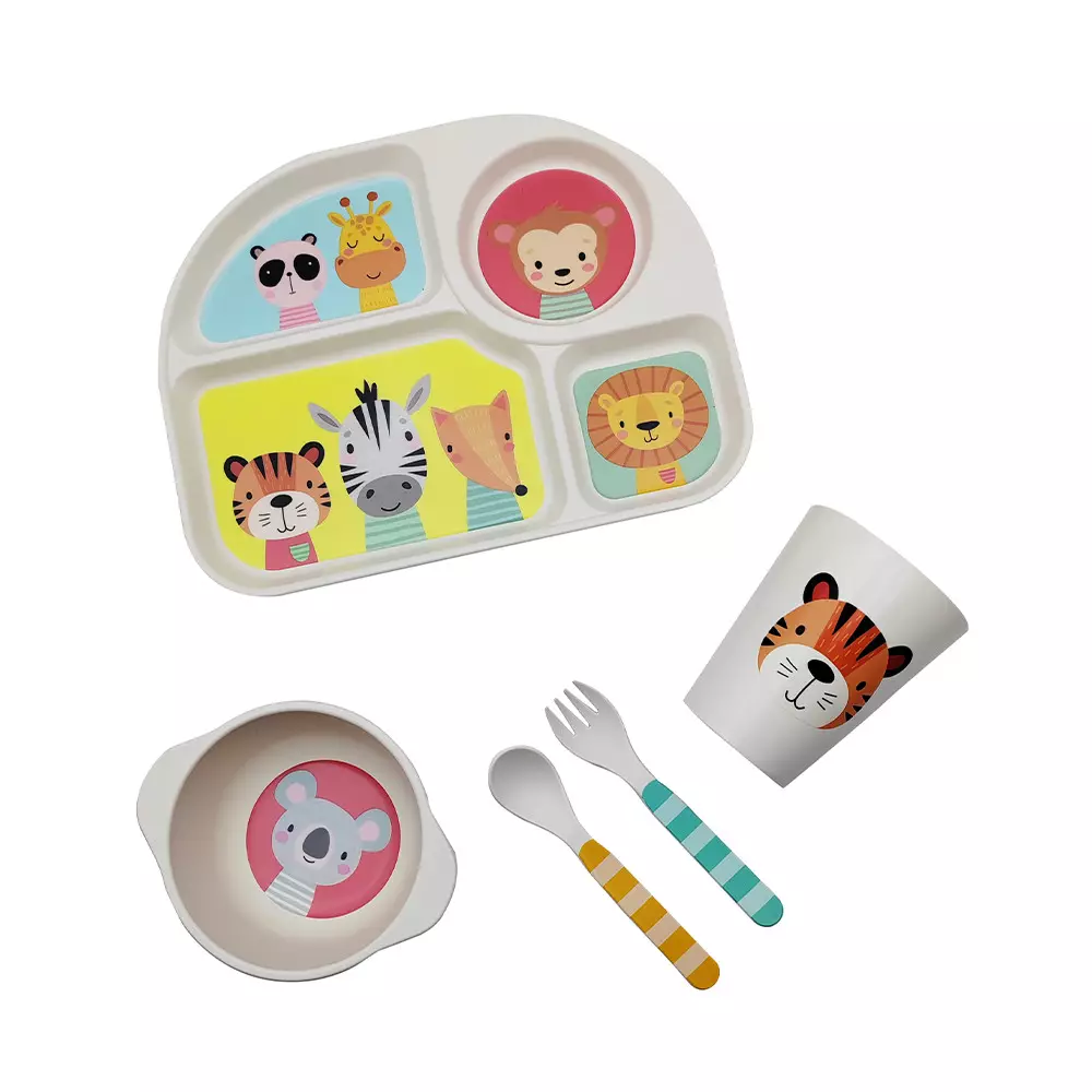 LITTLE GIGGLES SET ECOHOME PERLENGKAPAN MAKAN ANAK ANIMAL - PUTIH