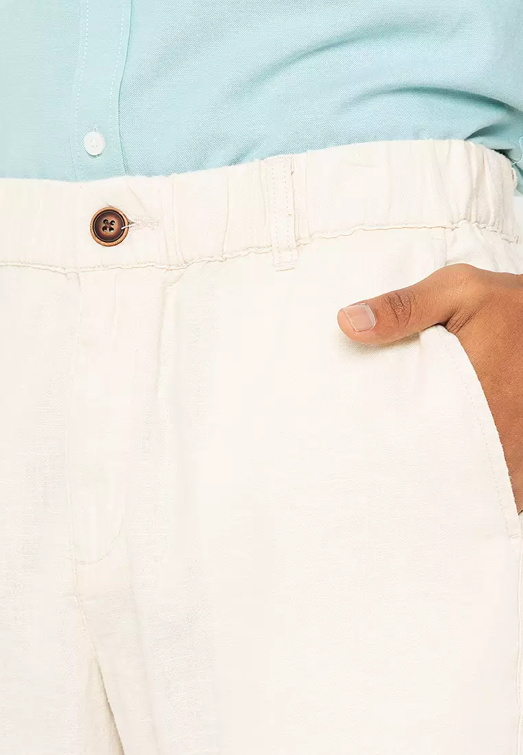 Men's Linen Cotton Elastic Waist Bermuda Shorts 01105227
