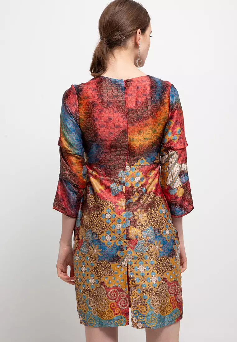 Mia Dress In Orange Print W/Mask