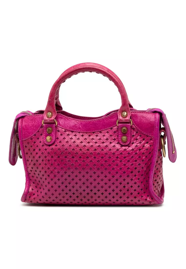 Pre-Loved Balenciaga Mini Lambskin Motocross Stadio Laser Cut Cross Classic City Satchel