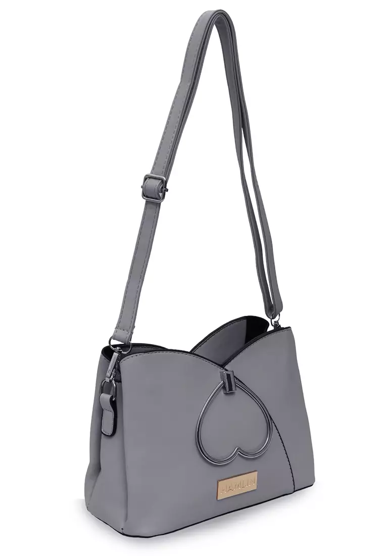 Eilaria Tas Selempang Wanita Love Design Sling Bag Large Compartment Material Leather ORIGINAL - Gray