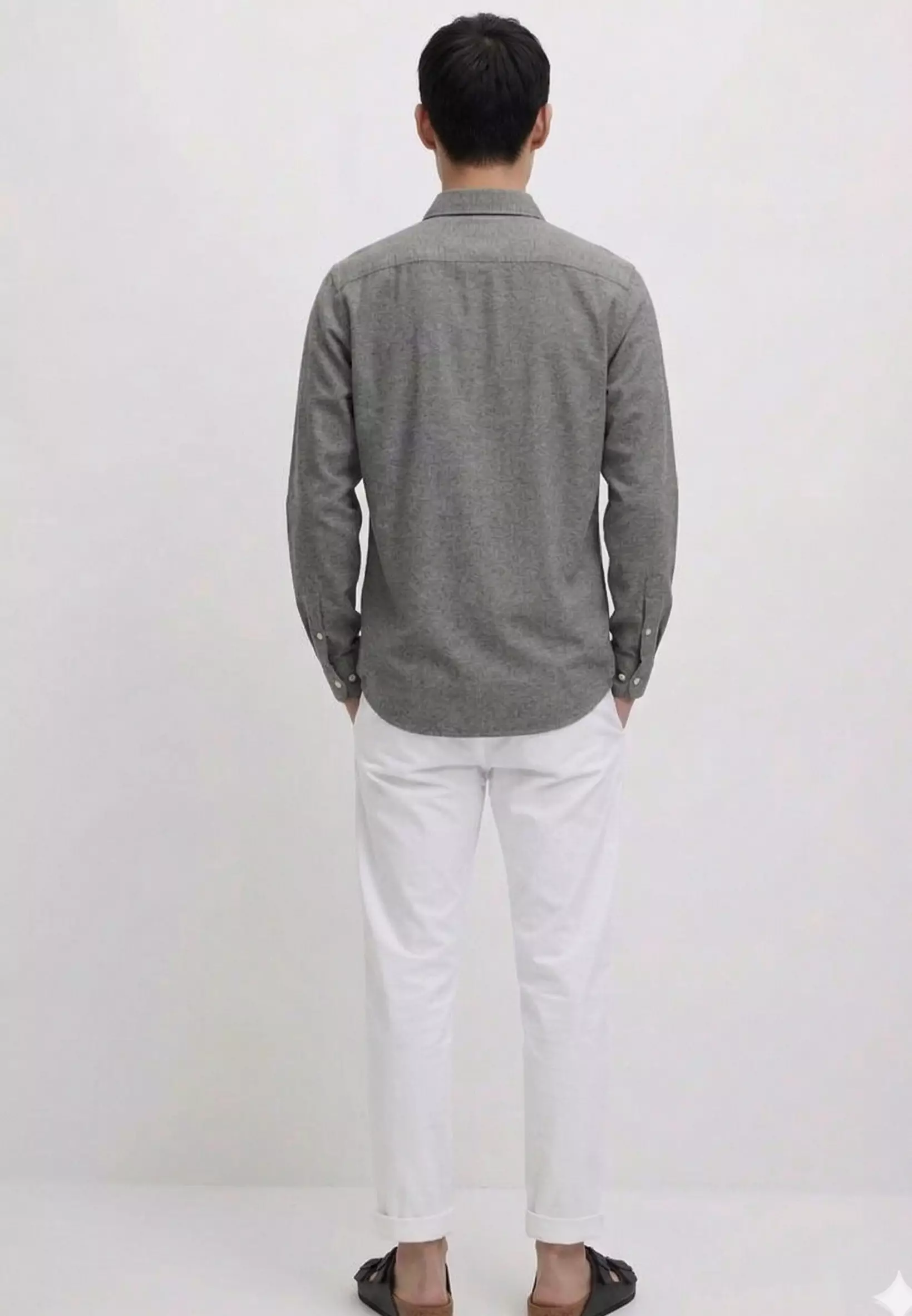 Cotton Linen Basic Shirt MEN'S LONG - SLEEVE POCKET STANDART FIT SHIRT