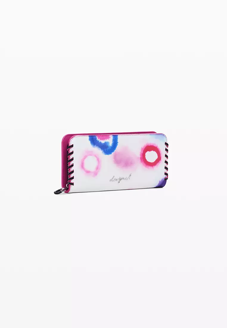 Medium wallet with detachable leather-effect