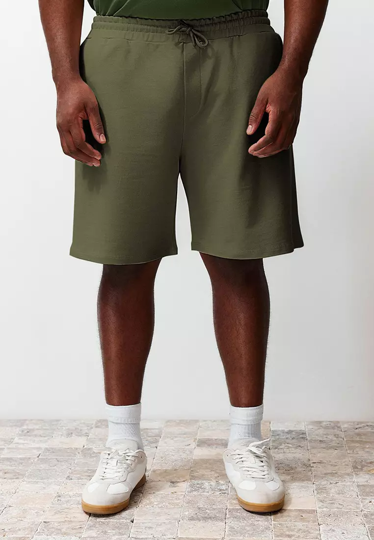 Plus Size Khaki Regular/Normal Cut Comfortable 100% Cotton Basic Shorts TMNSS24AP00001