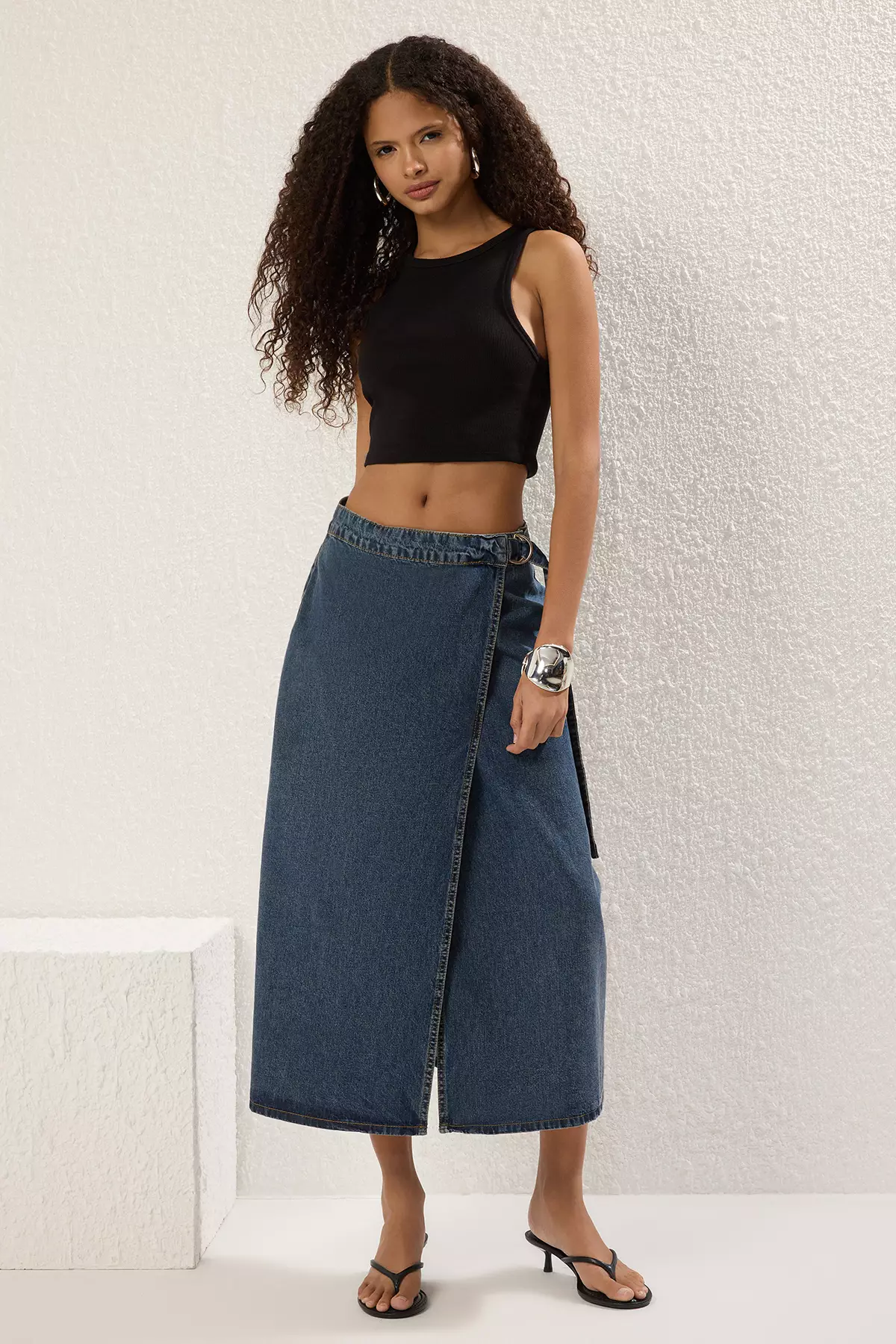 Long Denim Skirt With Belt Jual Trendyol Blue Belt Buckle Double