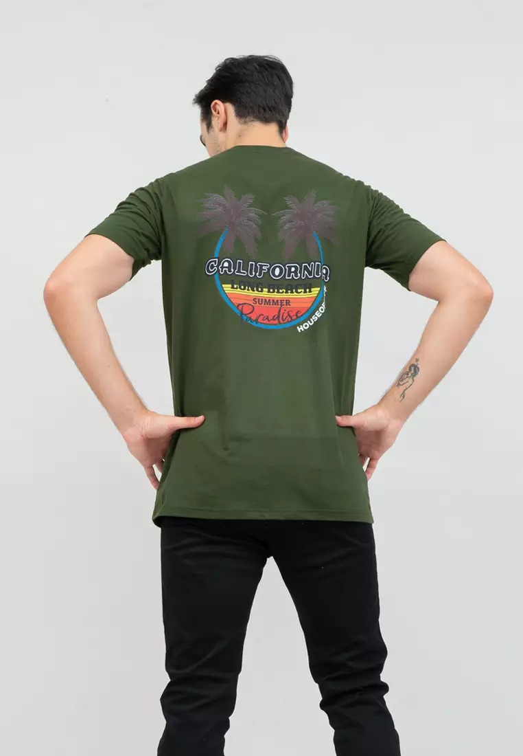 kaos pria lengan pendek california hijau army size jumbo houseofcuff