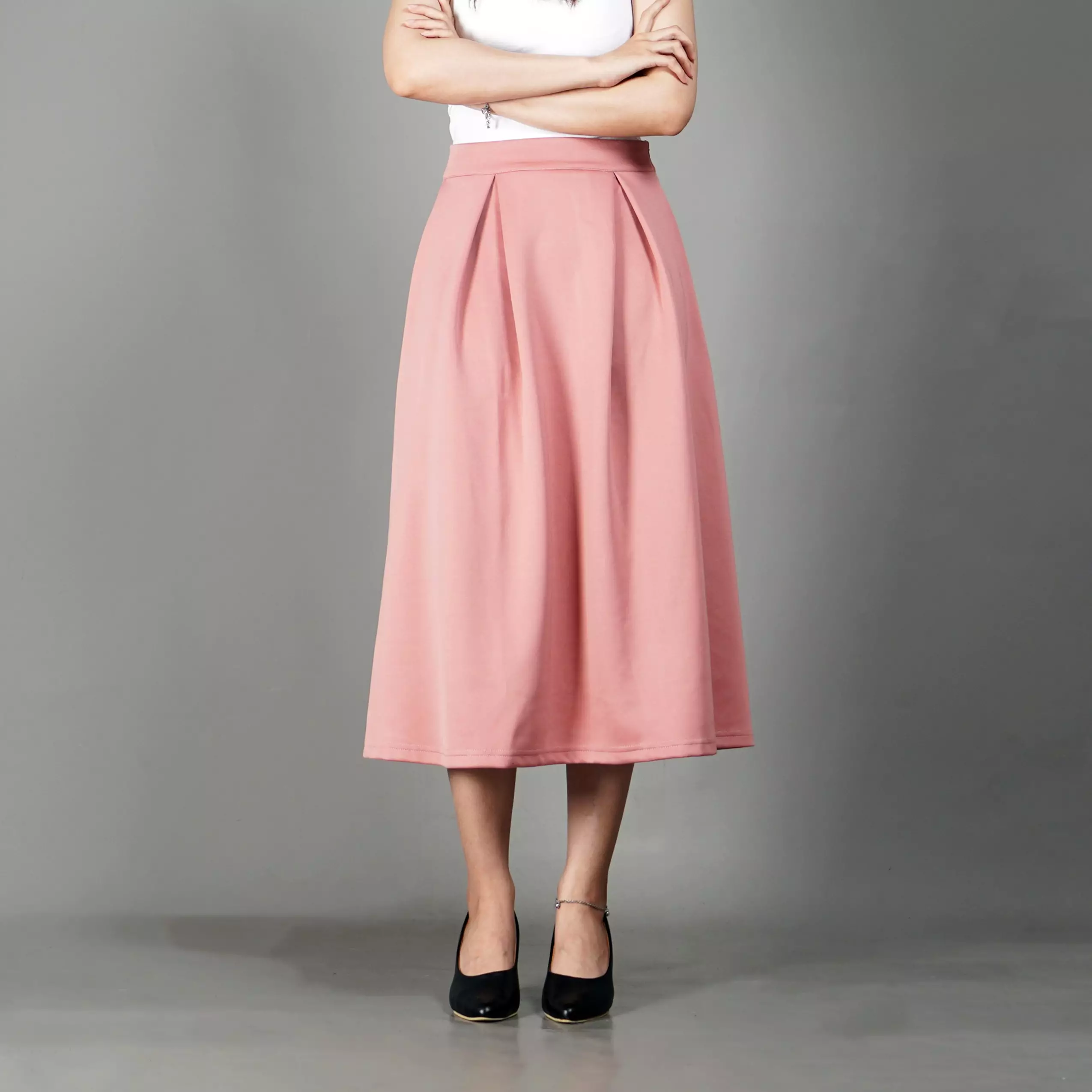  REBECA Rok Pink Rok Kerja Rok Midi Gaya Korea Flare Skirt Midi Skirt Korean Style - PINK