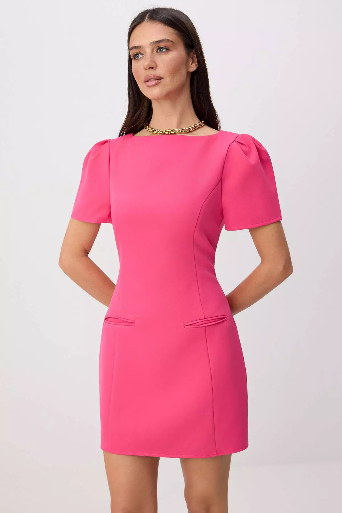 Fuchsia Fileto Pocket Detailed Mini Woven Dress Twoaw26El00373