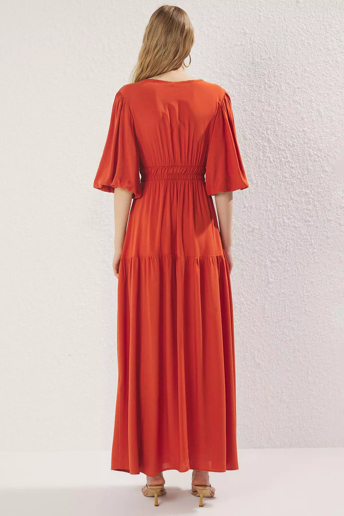 Brick Plain Maxi Woven Dress TWOSS25EL00776