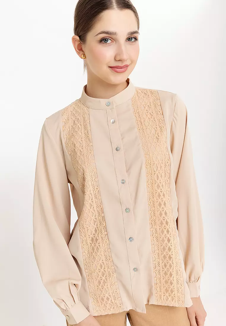 Cridal Embroidery Paneled Filipiniana Shirt