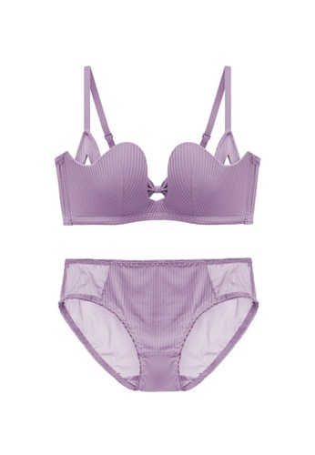 ZITIQUE purple Women's Fashionable 3/4 Cup Push Up Nylon Lingerie Set (Bra and Underwear) - Purple 2A7AAUS14C11F8GS_1