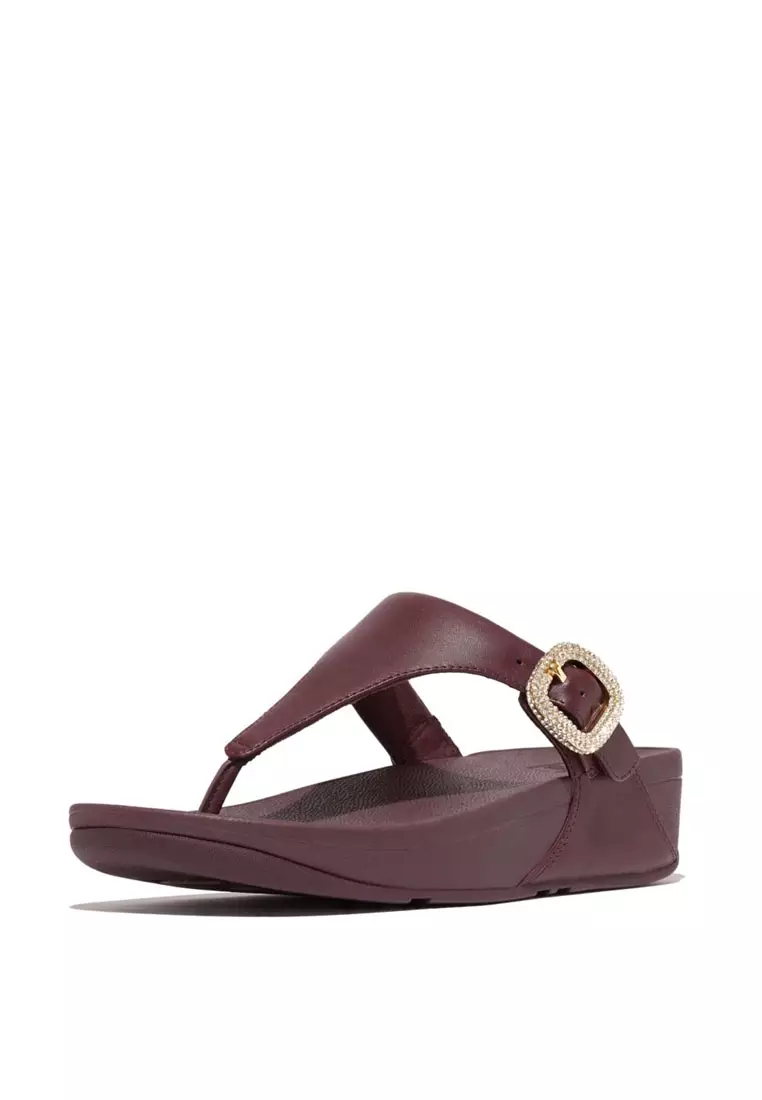 FitFlop LULU Crystal-Buckle Leather Toe-Post Sandals - Mauve Wine (HN9-B37)