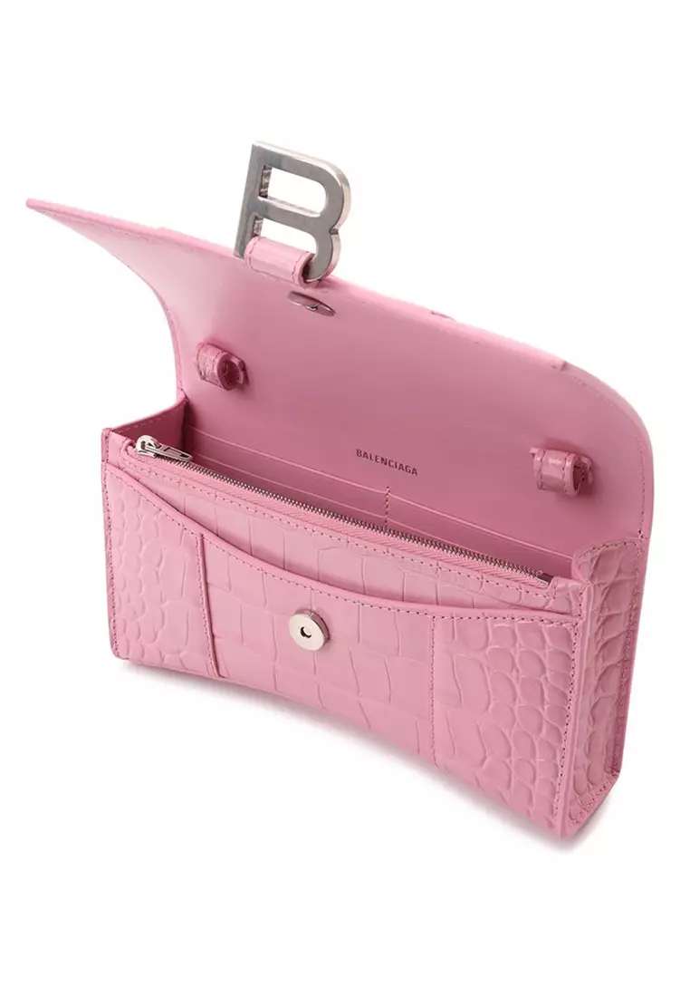 Hourglass Shiny Crocodile Embossed Chain Wallet for Women in Pink