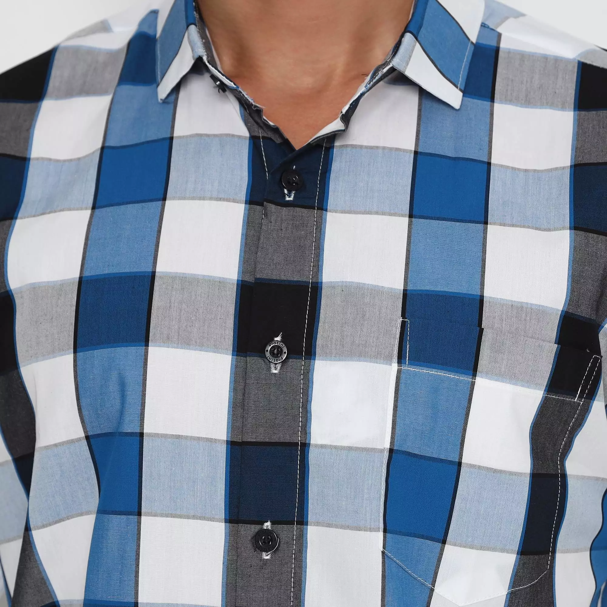 Platini Kemeja Motif Pria Lengan Pendek Katun Biru 73474