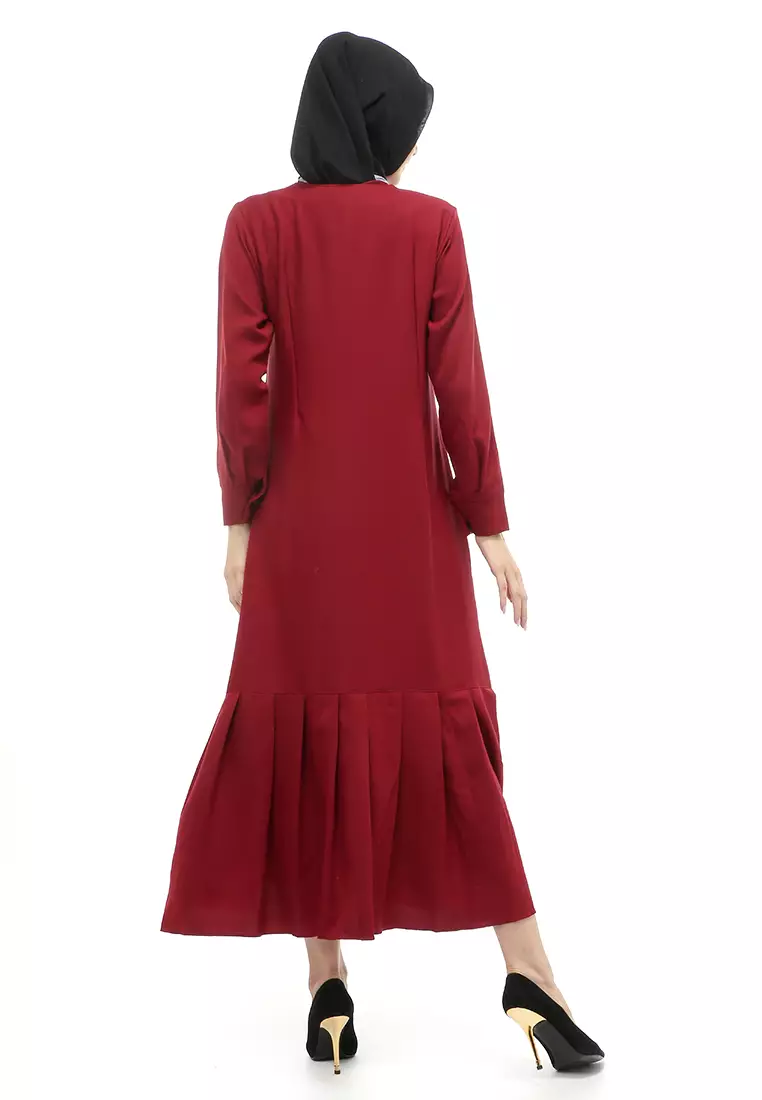 Natalia Dress Muslimah Wanita Long Sleeve Polos Design Casual Regular Fit - Maroon