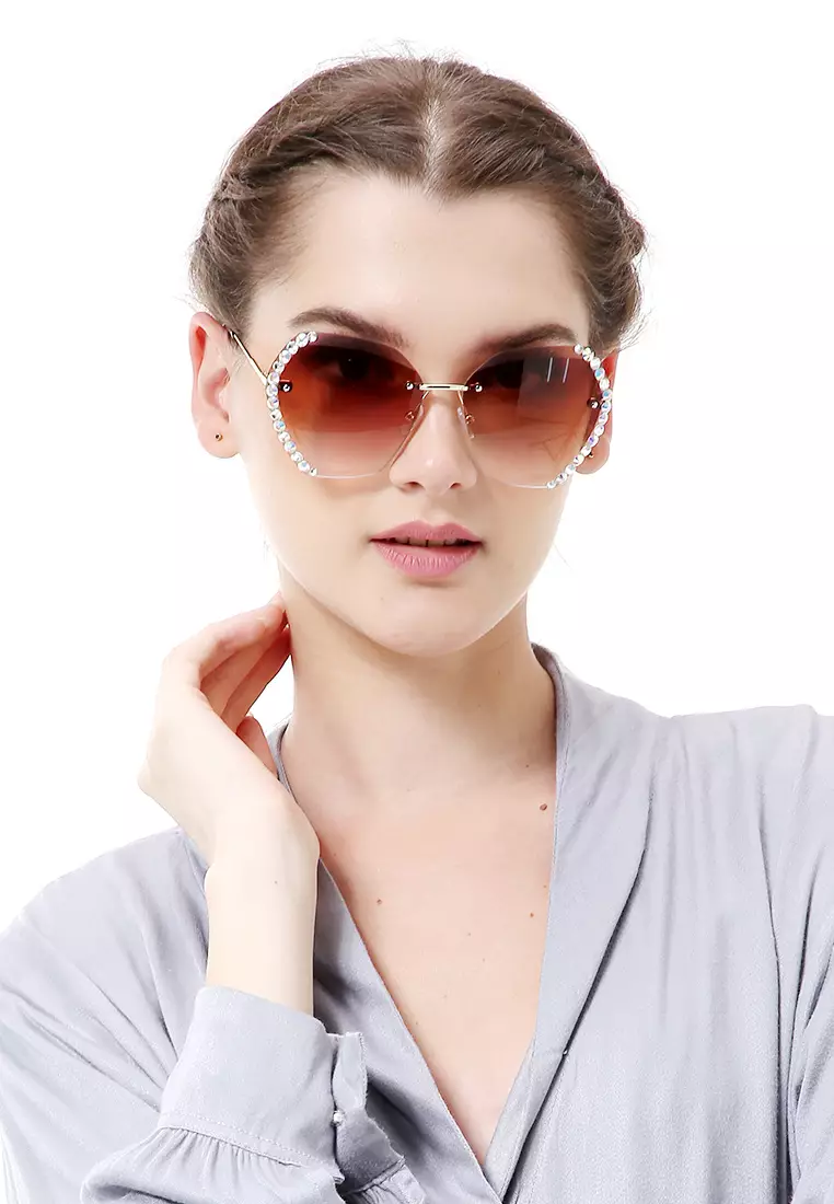 Revika Kacamata Fashion Wanita Sunglasses Frameless Cut Edge Material Metal ORIGINAL - Tea
