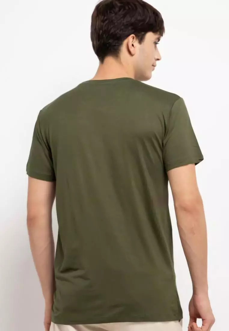 MTH89 Kaos Pria Simple Jepang Distro Katakana Kerning Green Army