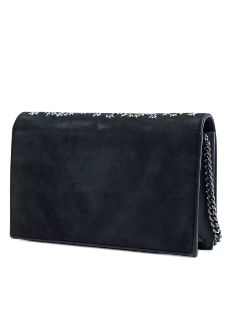 Pre-Loved Saint Laurent Beaded Suede Monogram Kate Tassel Wallet On Chain