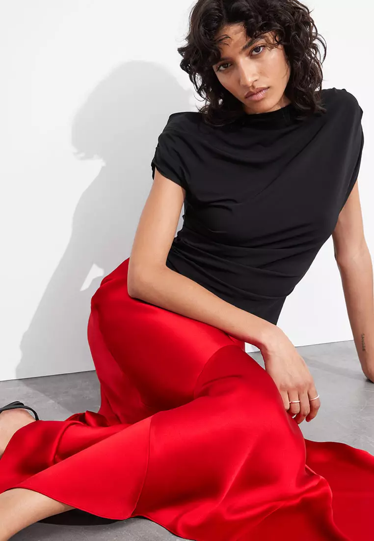 Asymmetric Satin Midi Skirt