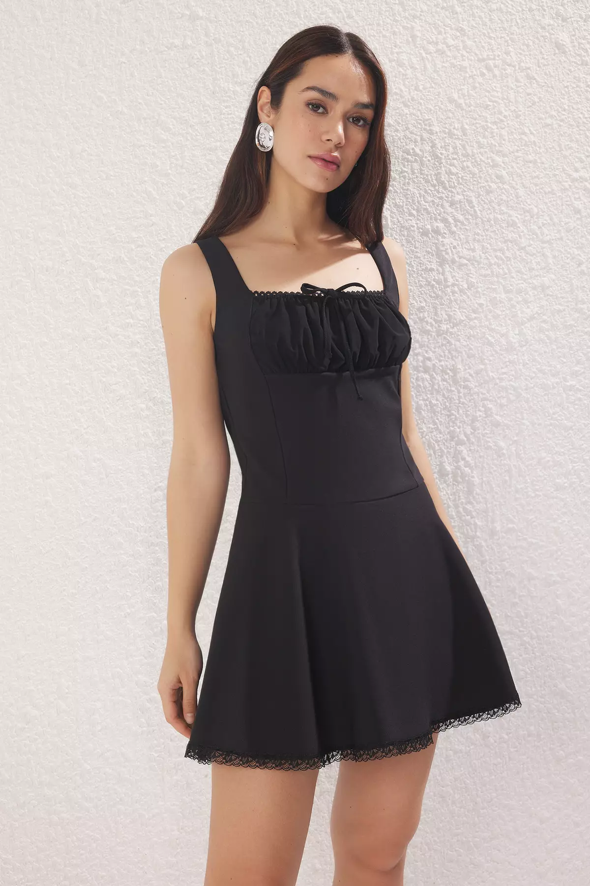 Jual Trendyol Black Lace Detailed Shorts Skirt Mini Woven Jumpsuit