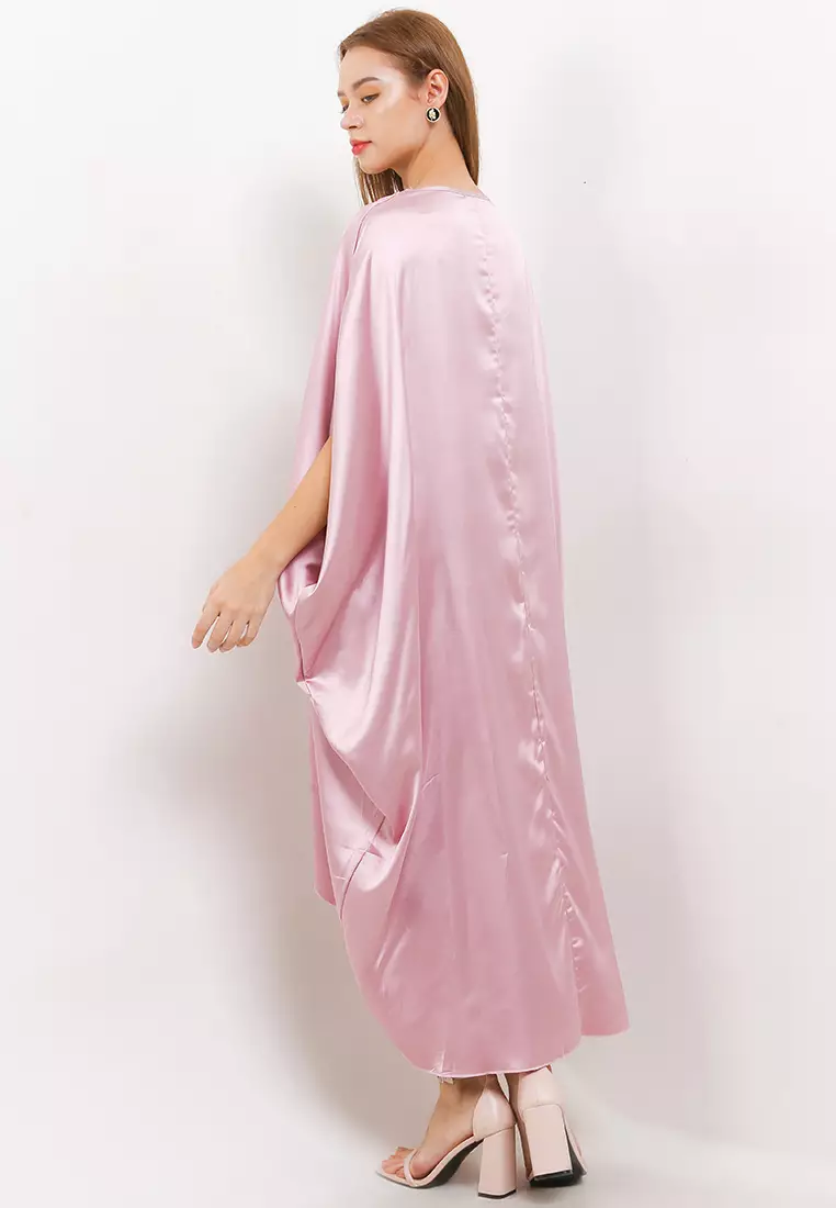 V Neck Hi Lo Sateen Kaftan With Diamond Chain Detail