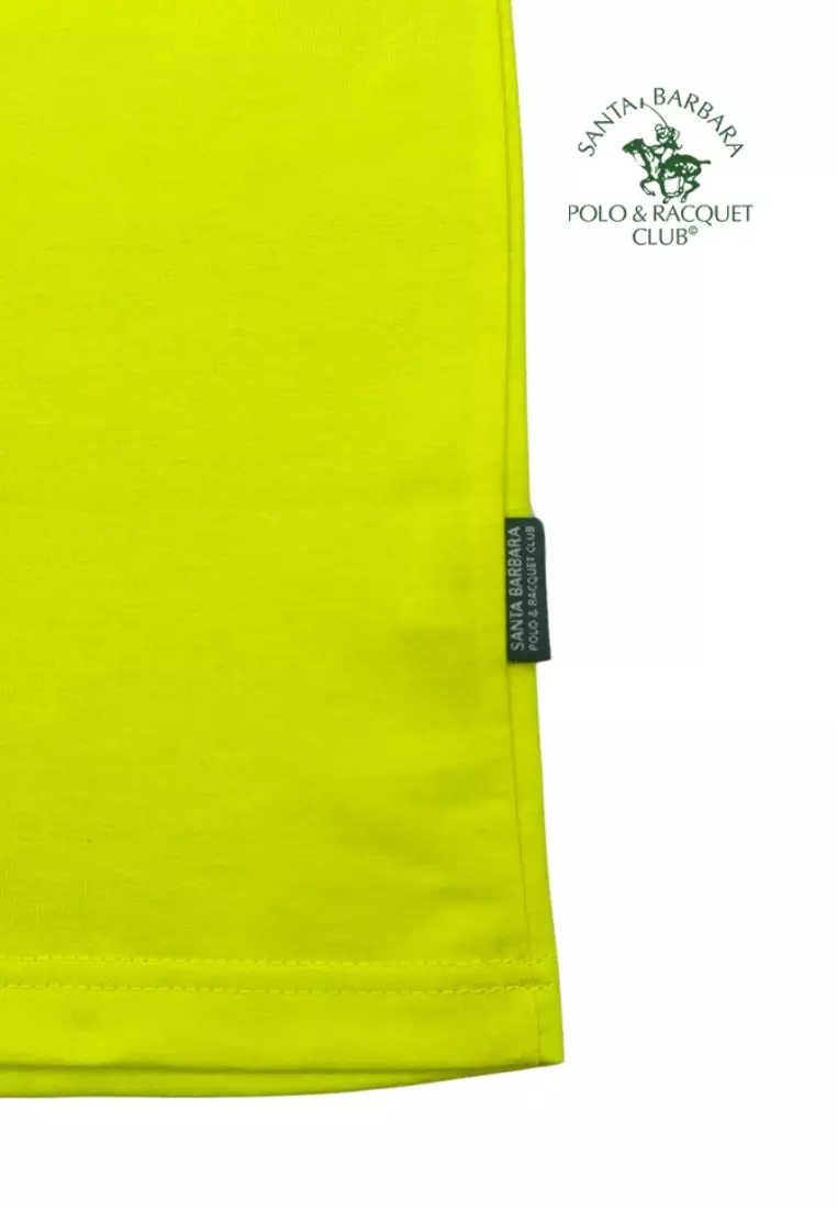 Plain Casual Cotton T-shirt with Embroidery logo on Chest - Yellow