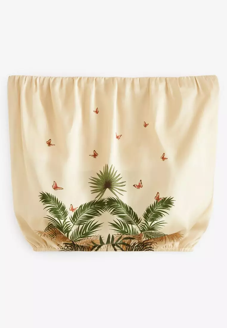 Satin Bandeau Muted Tropical Print Top
