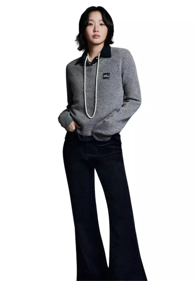 Raccoon Blended V Neck Square Logo - Charcoal