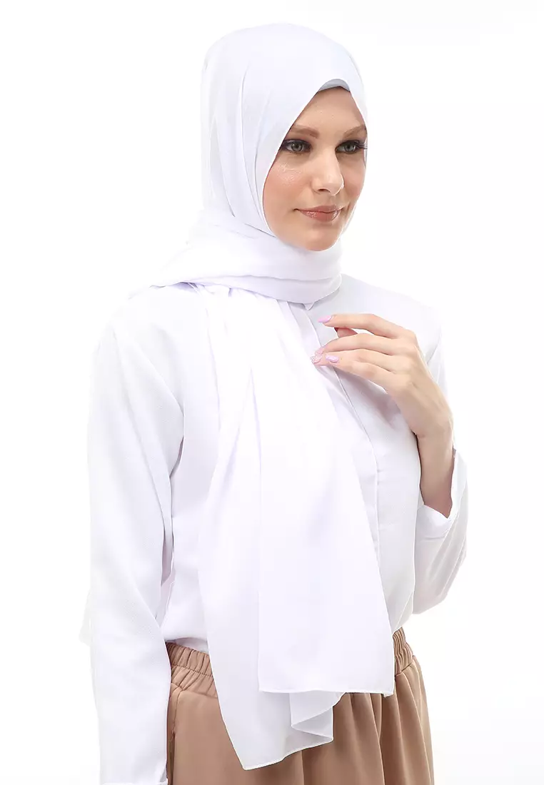 Cindy Hijab Pashmina Panjang Wanita Motif Polos Relaxed Fit - Putih