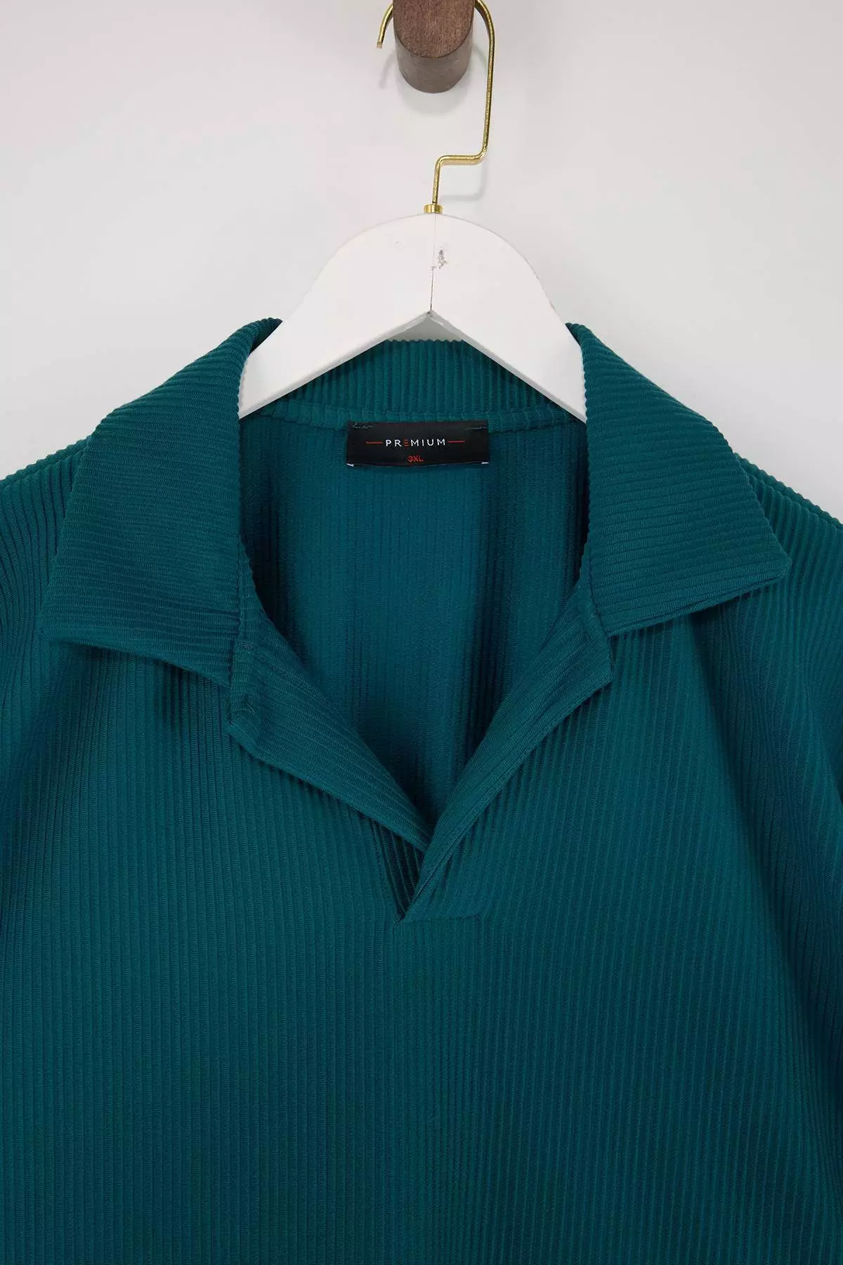 Big Size Green Oversized Textured Ottoman Polo Collar T-Shirt Tmnss24Bf00047