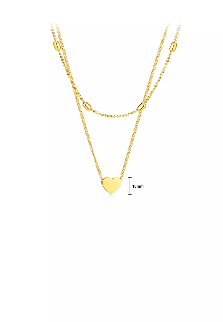 Fashion and Simple Plated Gold 316L Stainless Steel Heart-shaped Pendant with Double-layer Necklace