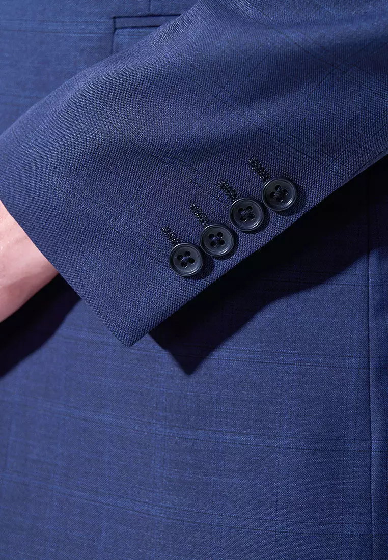 藏青格紋修身版西裝外套