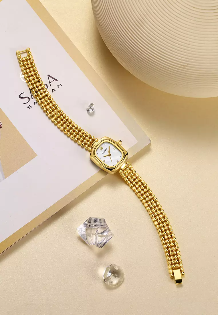 Jam Tangan Wanita Korea Elegan Jam Gelang Wanita Anti Air Tali Gelang Jam Tangan Cewek Original gold white