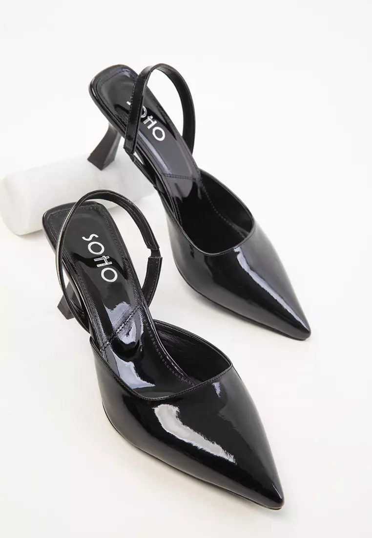 Black Patent Leather Women's Classic Heeled Shoes 20430
