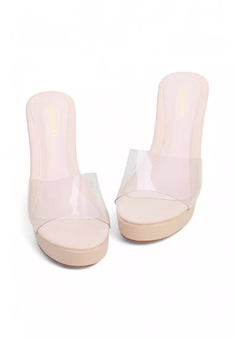 Ladies Slip on Wedges Transparent 02092 in Apricot