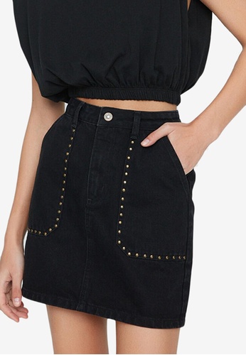 Trendyol black Studs Detail Mini Denim Skirt 670F0AA4727B61GS_1
