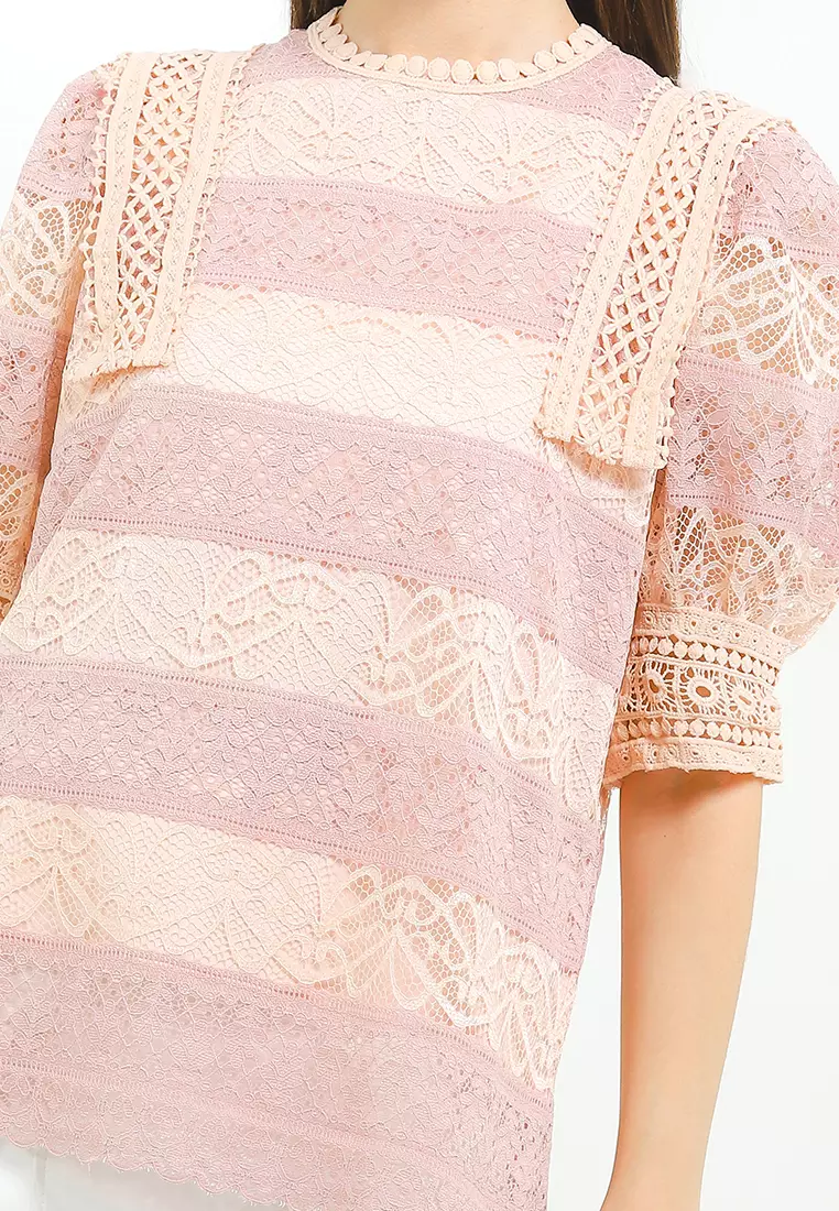 Lace Trim 2 Tone Lace Blouse