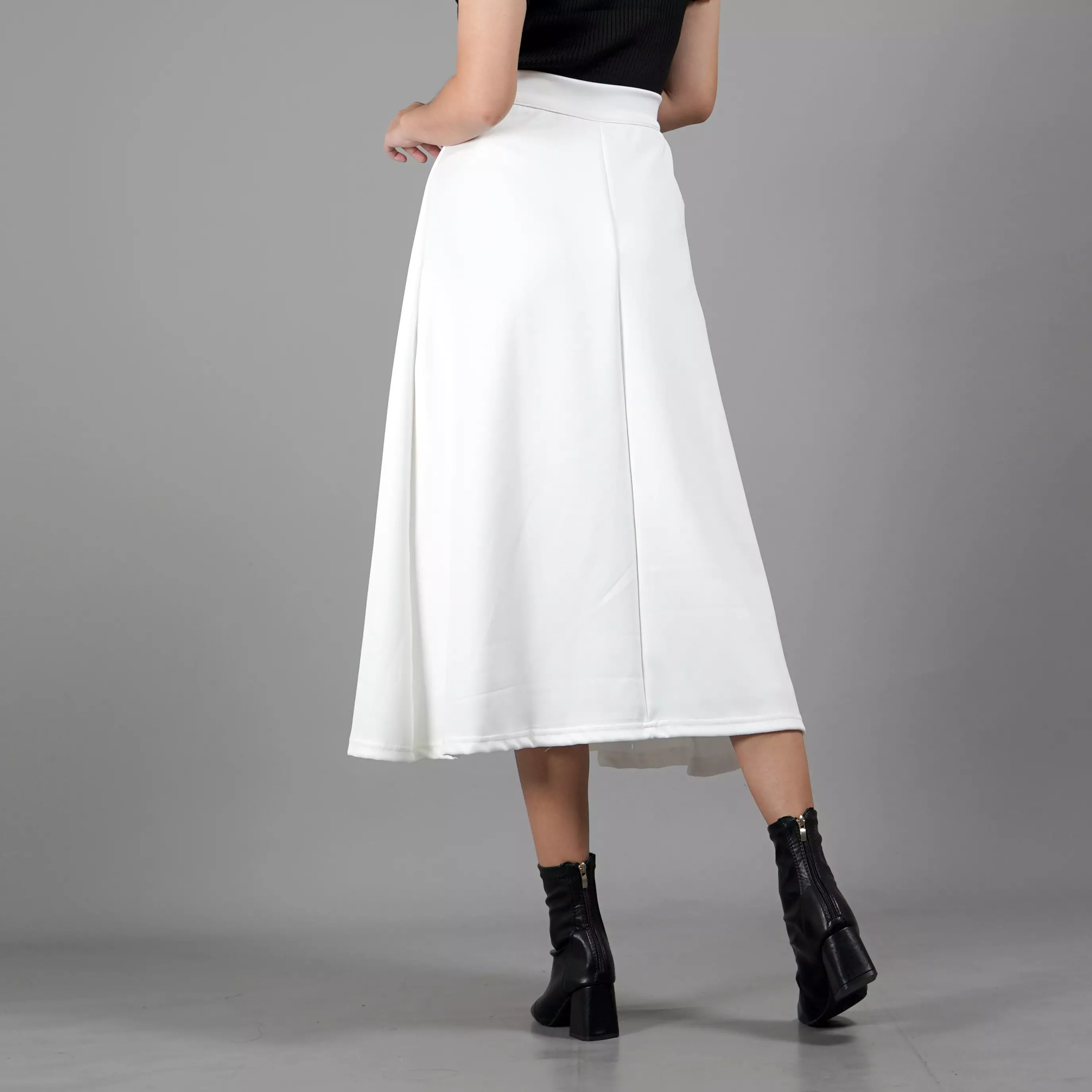  REBECA Rok 3/4 Rok Korean Style Flare Skirt A Line - PUTIH