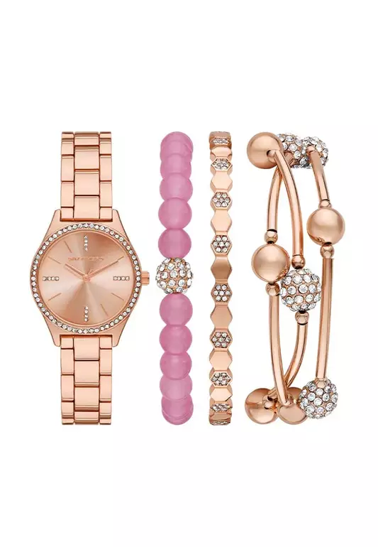 Rose Gold Stackable Watch and Bracelet Set Rose Gold Alloy Bracelet Analog Watch SKC-SR9107