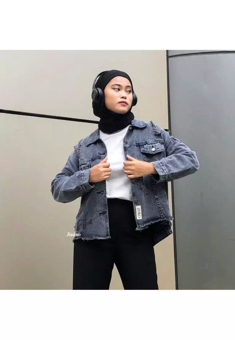 Ripped Jaket Jeans Oversize Vintage Black Acid