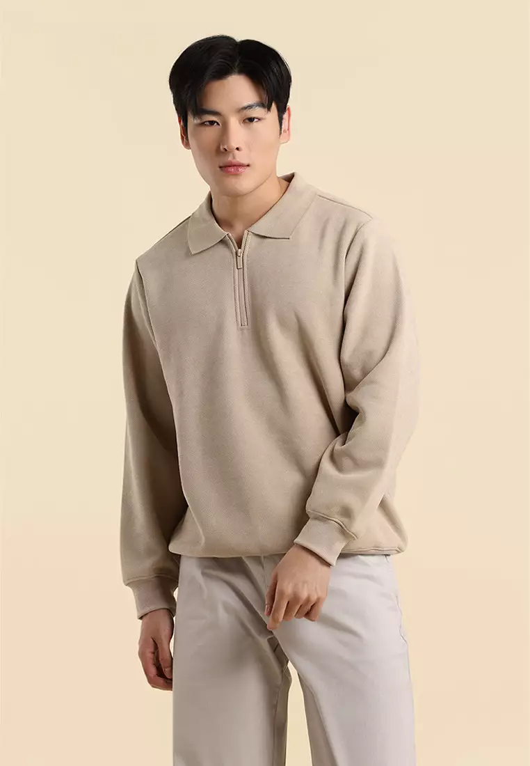 Dress Code Relaxed Textured Half Zip Sweatshirt