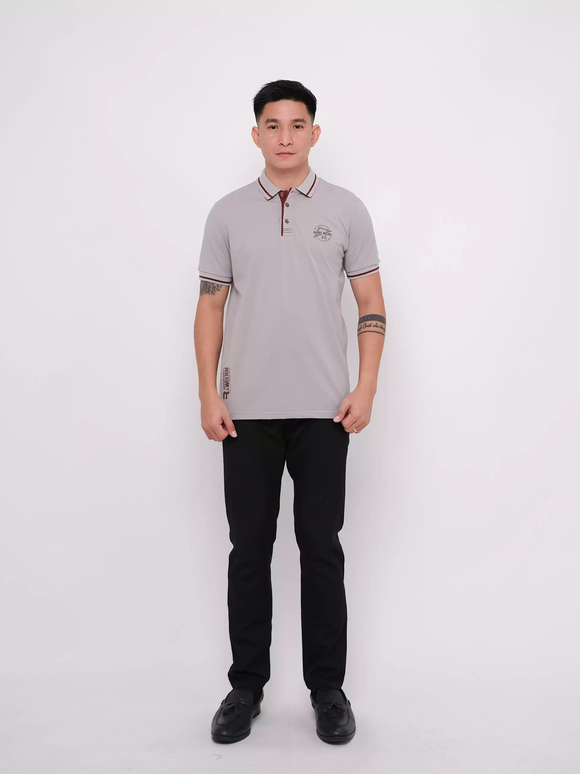 Polo Shirt Katun Spandex Lengan Pendek Sablon Abu Muda 3465
