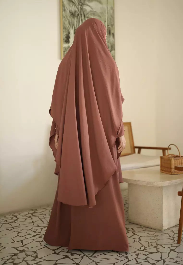 Cotton Bee - Yadira Set Abaya | French Khimar Dress Abaya - Brickwood
