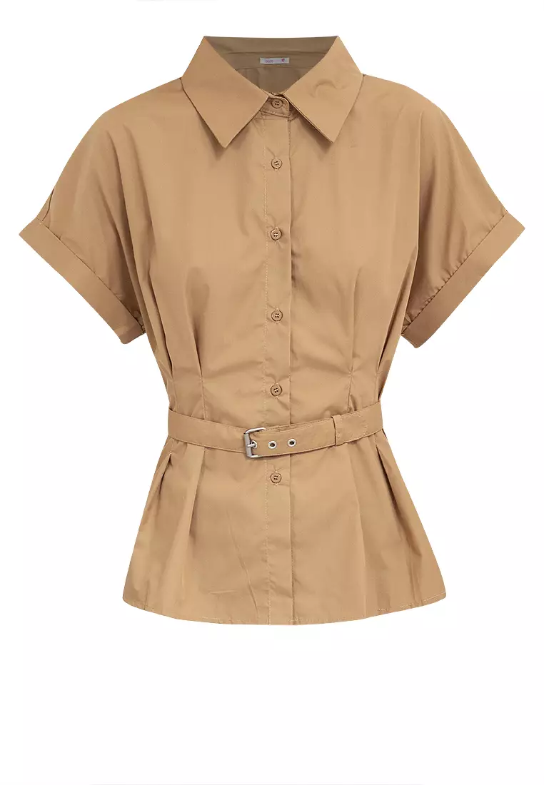 DIADA Belted Peplum Blouse