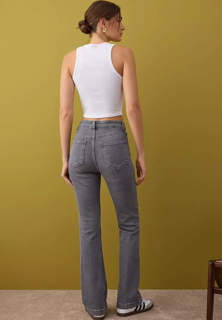 Gray High Waist Flared Jeans